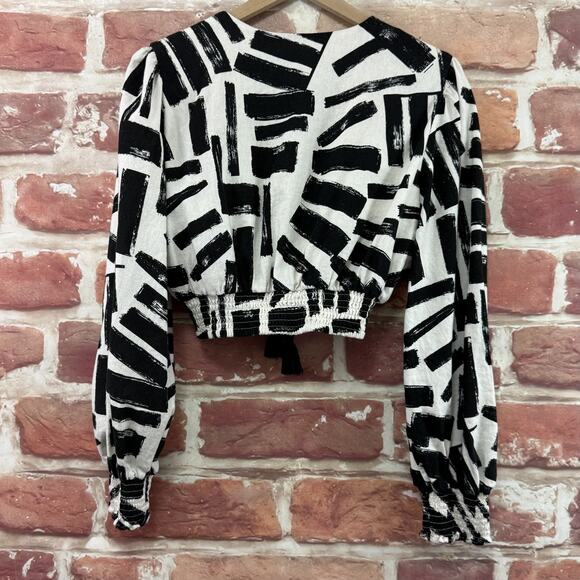 House of Harlow 1960 Crop Top Women's L Linen Blend Artsy Abstract Shirt - Picture 4 of 9